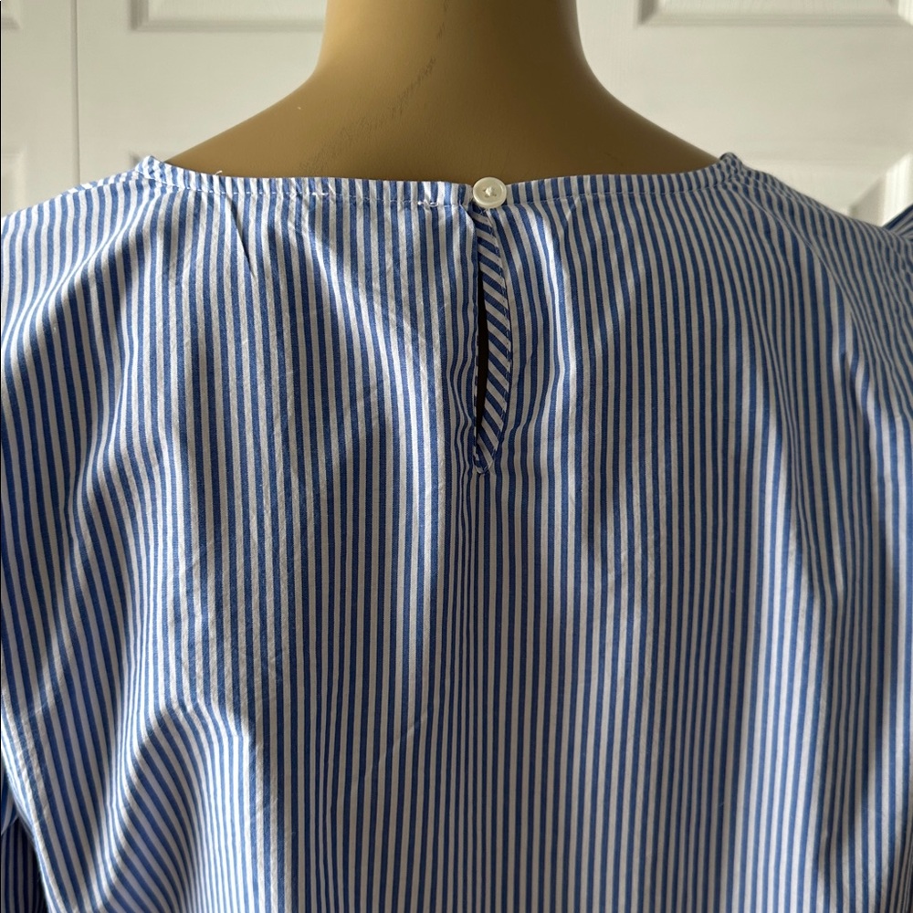 J. Crew Blue and White Striped Blouse with Ruffle Sleeves - Picture 12 of 13
